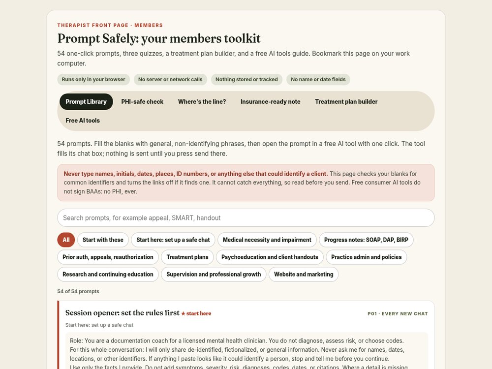 The prompt library on the members page