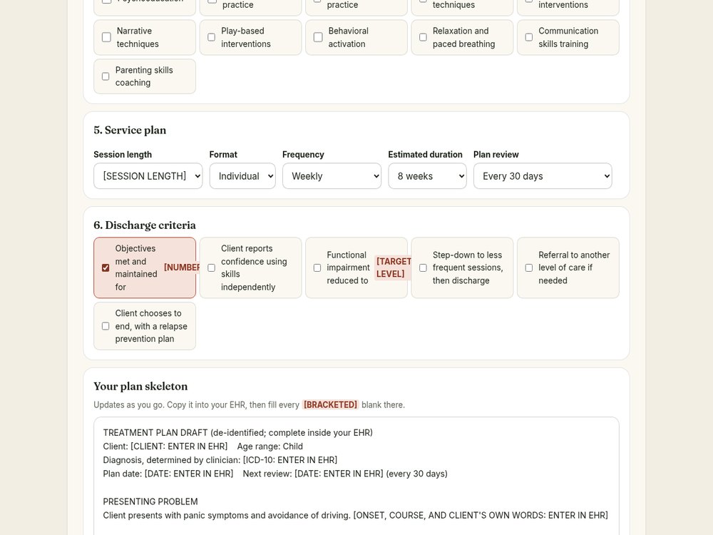 The treatment plan builder on the members page
