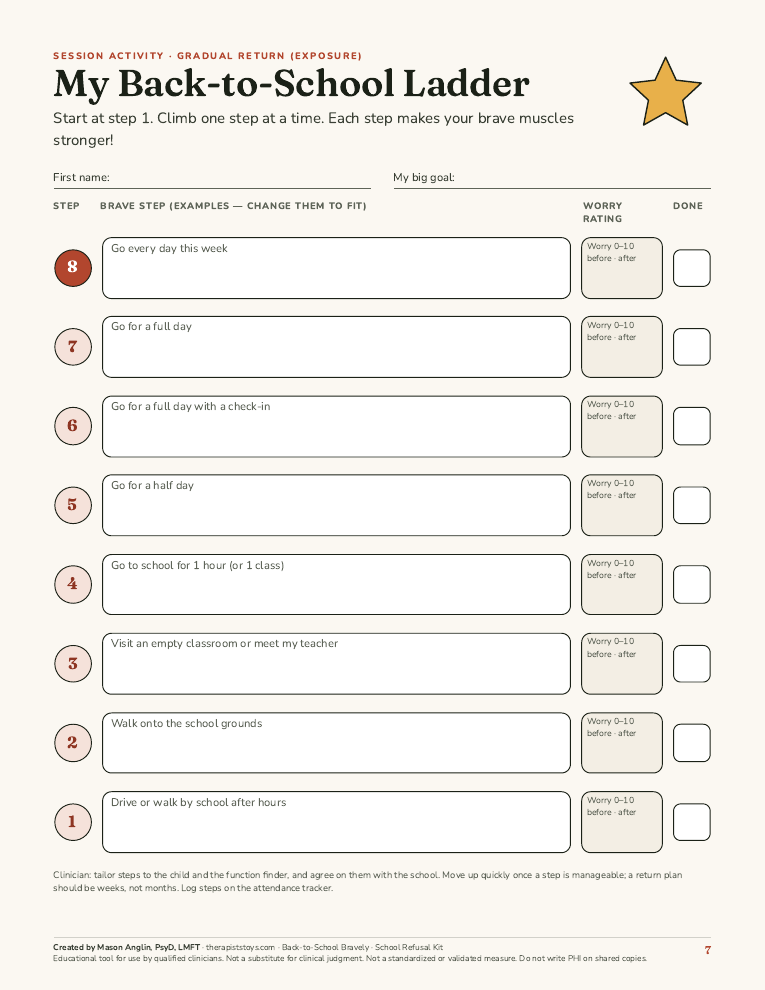 Preview of page 7, My Back-to-School Ladder, from Back-to-School Bravely: School Refusal Kit