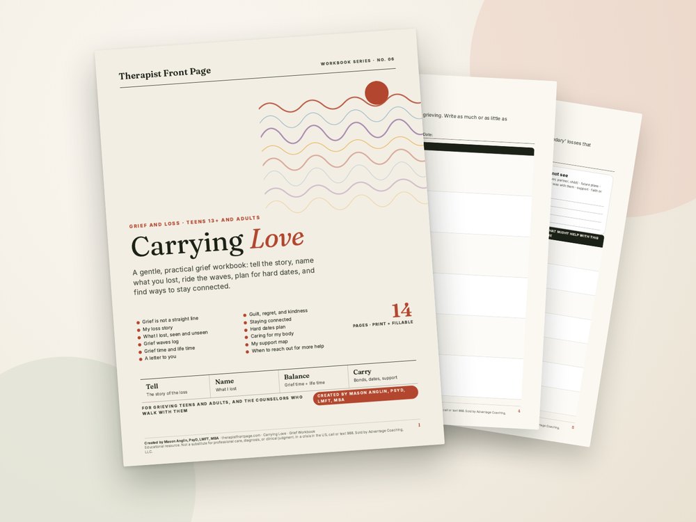 Cover of the Carrying Love: Grief Workbook printable