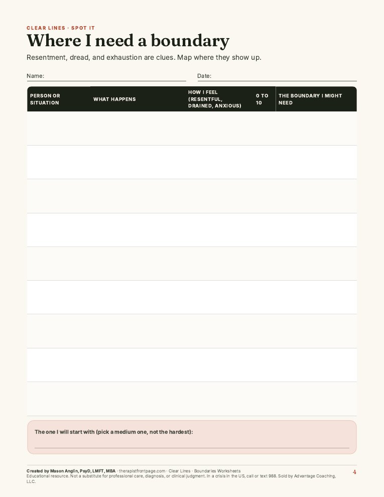 Preview of page 4, Where I need a boundary, from Clear Lines: Boundaries Worksheets