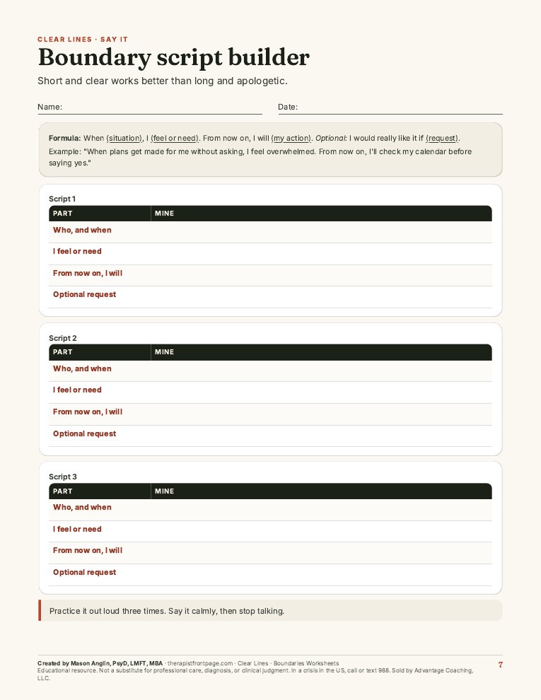 Preview of page 7, Boundary script builder, from Clear Lines: Boundaries Worksheets