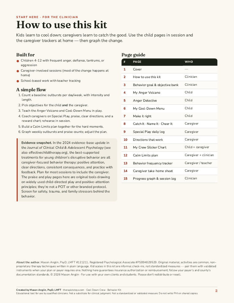 Preview of page 2, How to use this kit, from Cool Down Crew: Anger & Behavior Kit