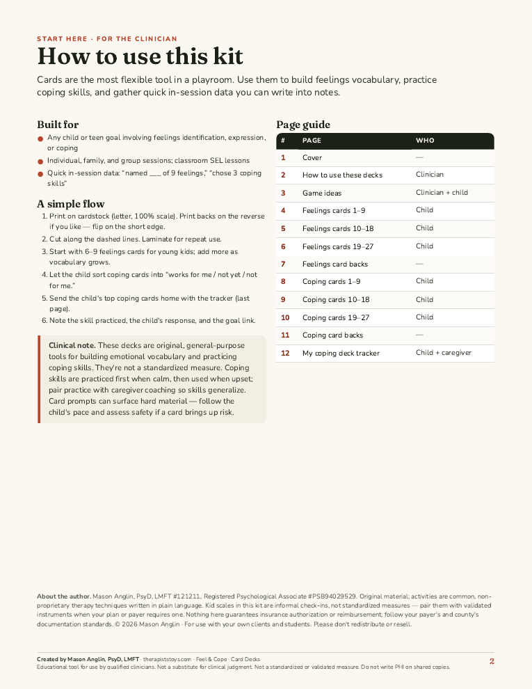 Preview of page 2, How to use these decks, from Feel & Cope: Feelings and Coping Card Decks