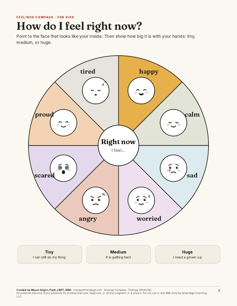 Preview of page 5, Kids' faces wheel, from Feelings Compass: Feelings Wheel Set