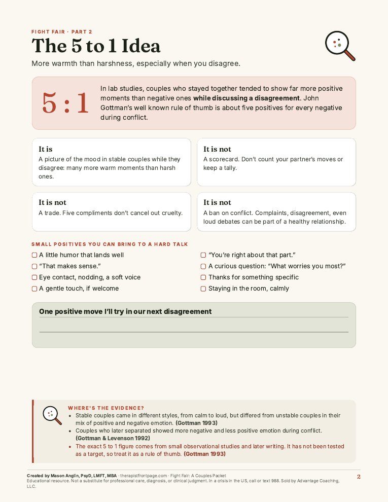 Preview of page 2, The 5 to 1 Idea, from Fight Fair: A Couples Packet