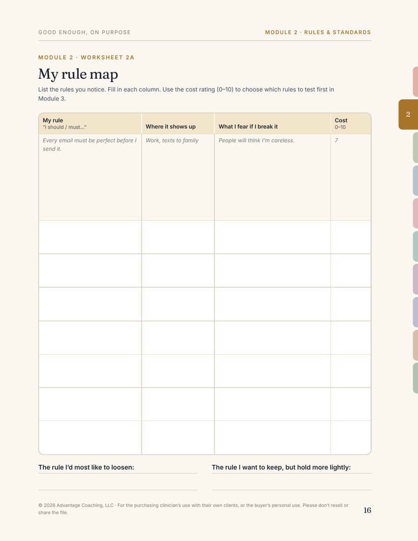 Preview of page 16, Worksheet 2A: my rule map, from Good Enough, on Purpose