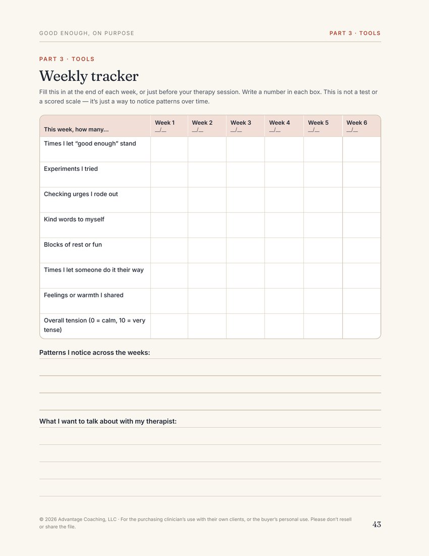 Preview of page 43, Weekly tracker, from Good Enough, on Purpose