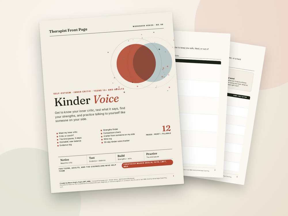 Cover of the Kinder Voice: Self-Esteem Workbook printable