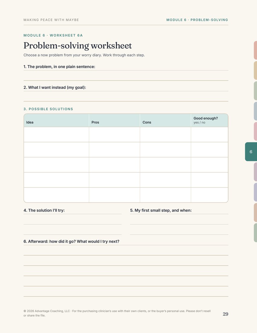 Preview of page 29, Worksheet 6A: problem-solving worksheet, from Making Peace with Maybe