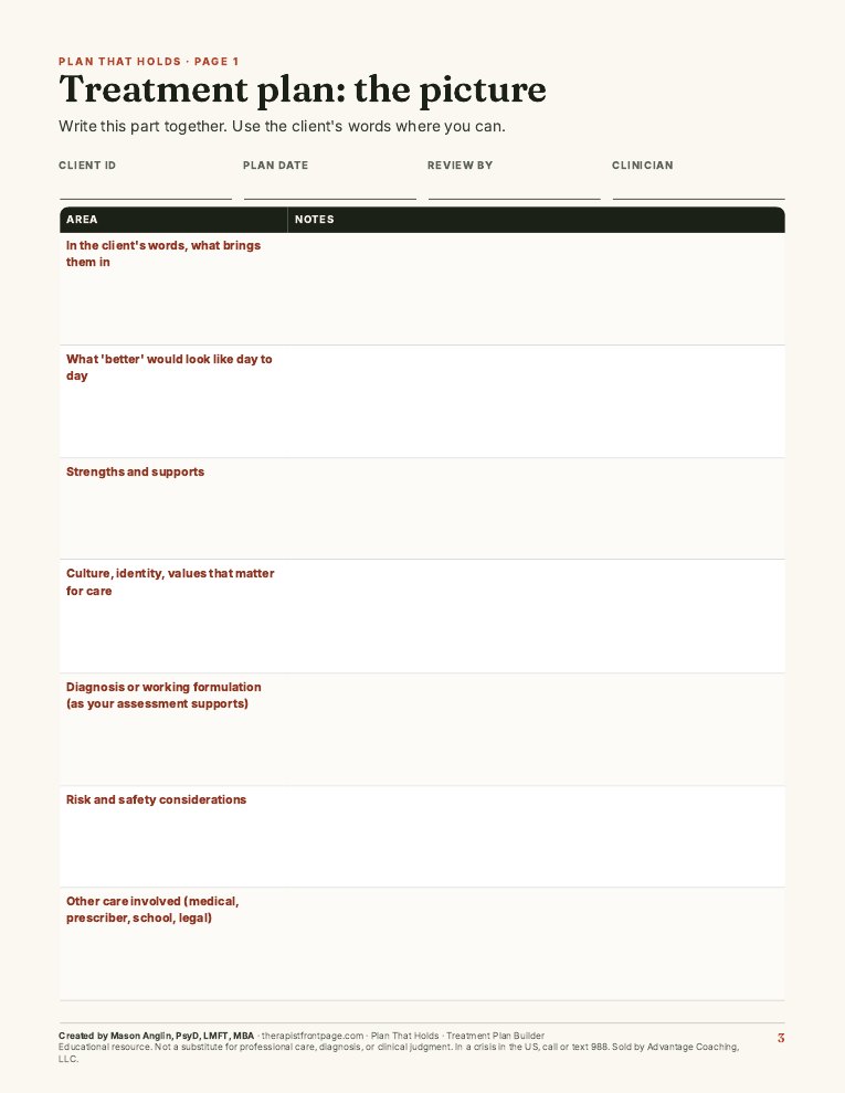 Preview of page 3, Treatment plan: the picture, from Plan That Holds: Treatment Plan Builder