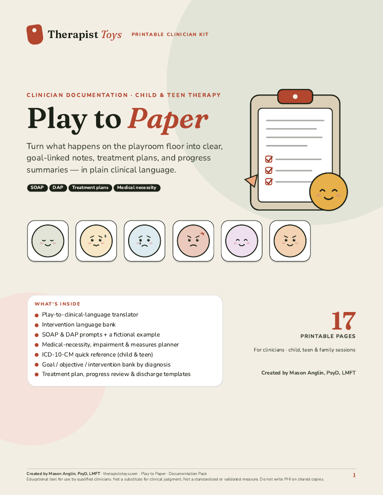 Preview of page 1, Cover, from Play to Paper: Clinician Documentation Pack