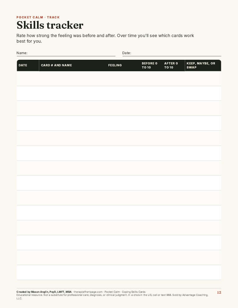 Preview of page 12, Skills tracker, from Pocket Calm: Coping Skills Cards