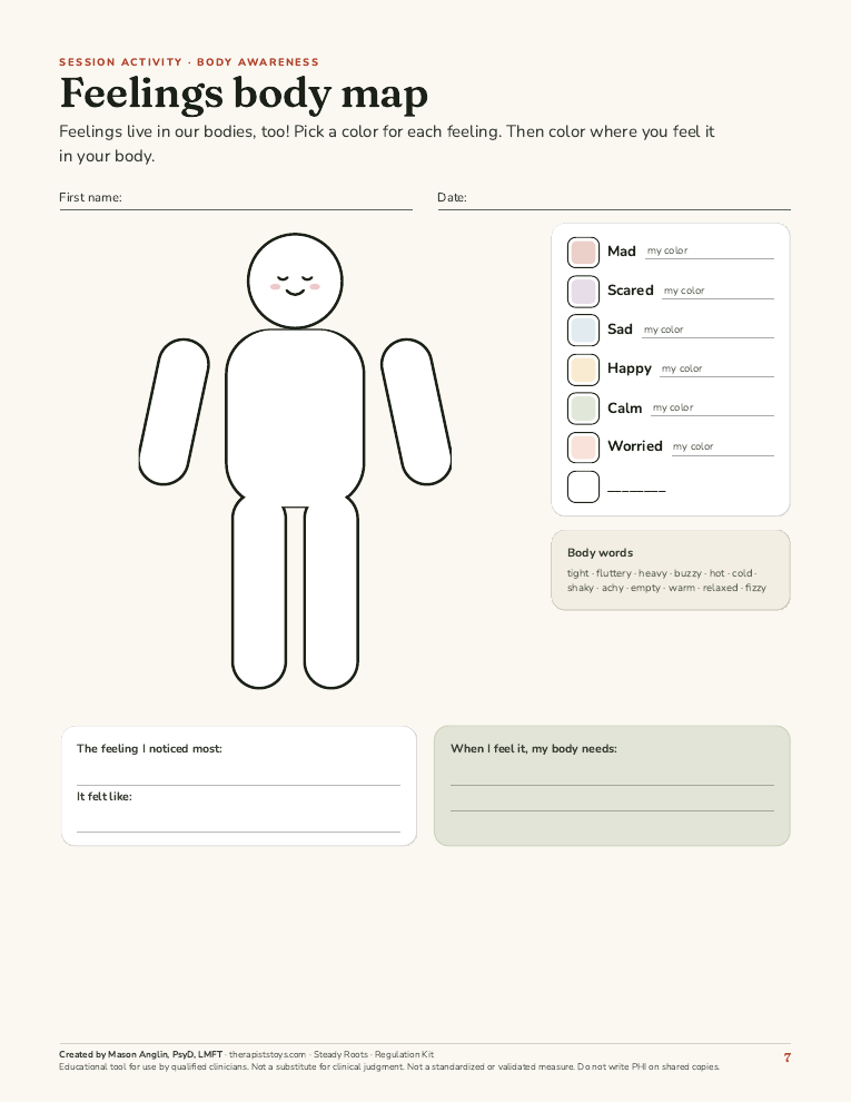 Preview of page 7, Feelings body map, from Steady Roots: Trauma Regulation Kit