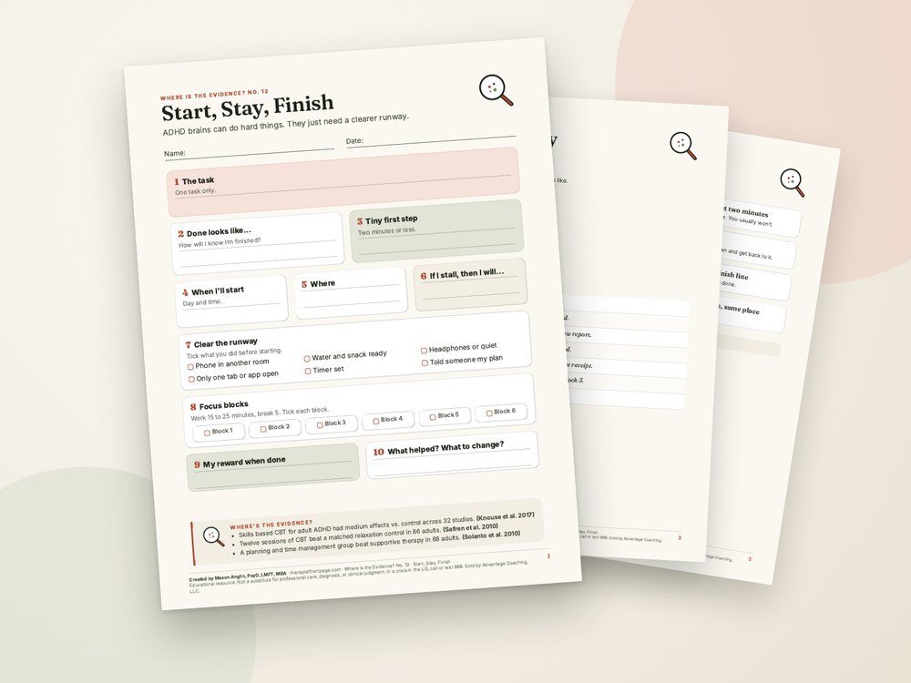 Pages from the Start, Stay, Finish: ADHD Focus Plan worksheet