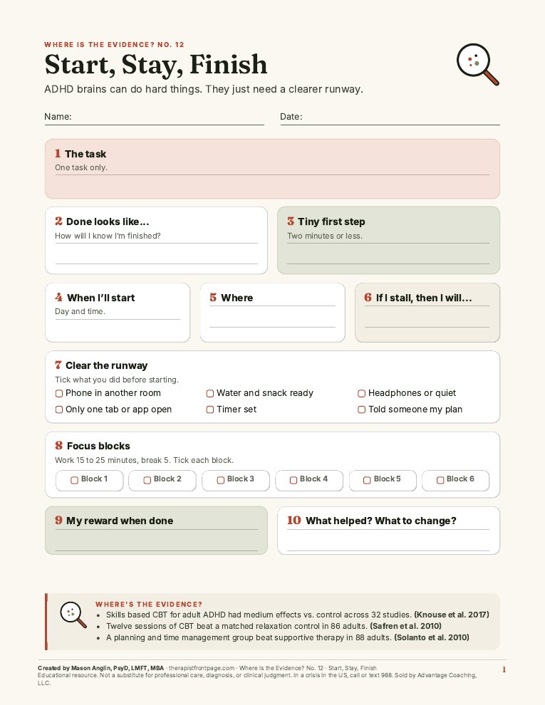 Preview of page 1, Start, Stay, Finish, from Start, Stay, Finish: ADHD Focus Plan