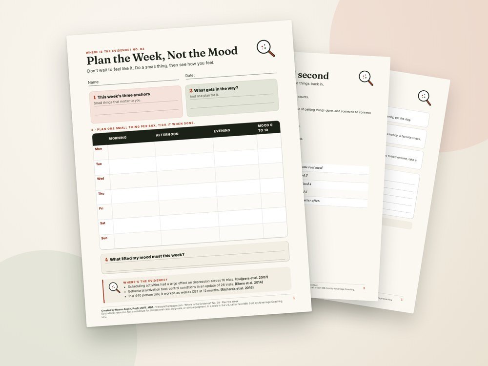 Pages from the Plan the Week, Not the Mood worksheet