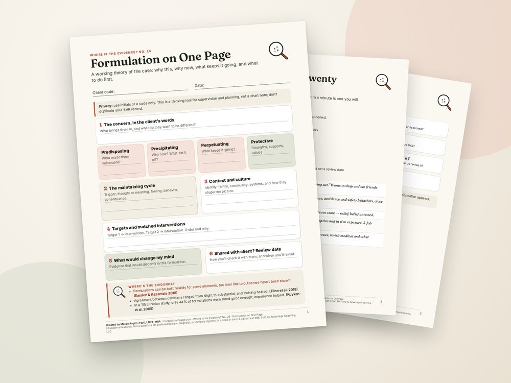 Pages from the Formulation on One Page worksheet
