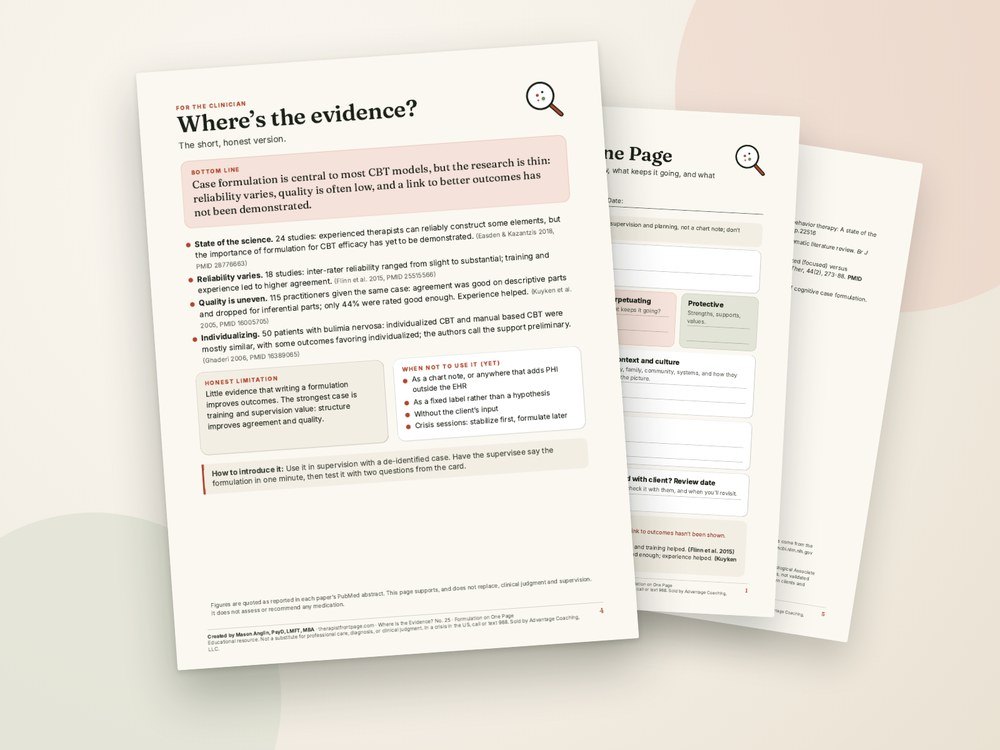 The clinician evidence page and references from Formulation on One Page