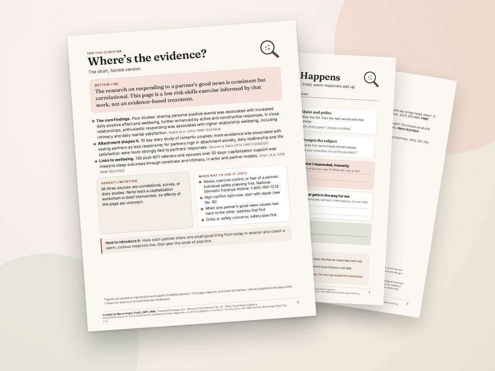 The clinician evidence page and references from When Good News Happens