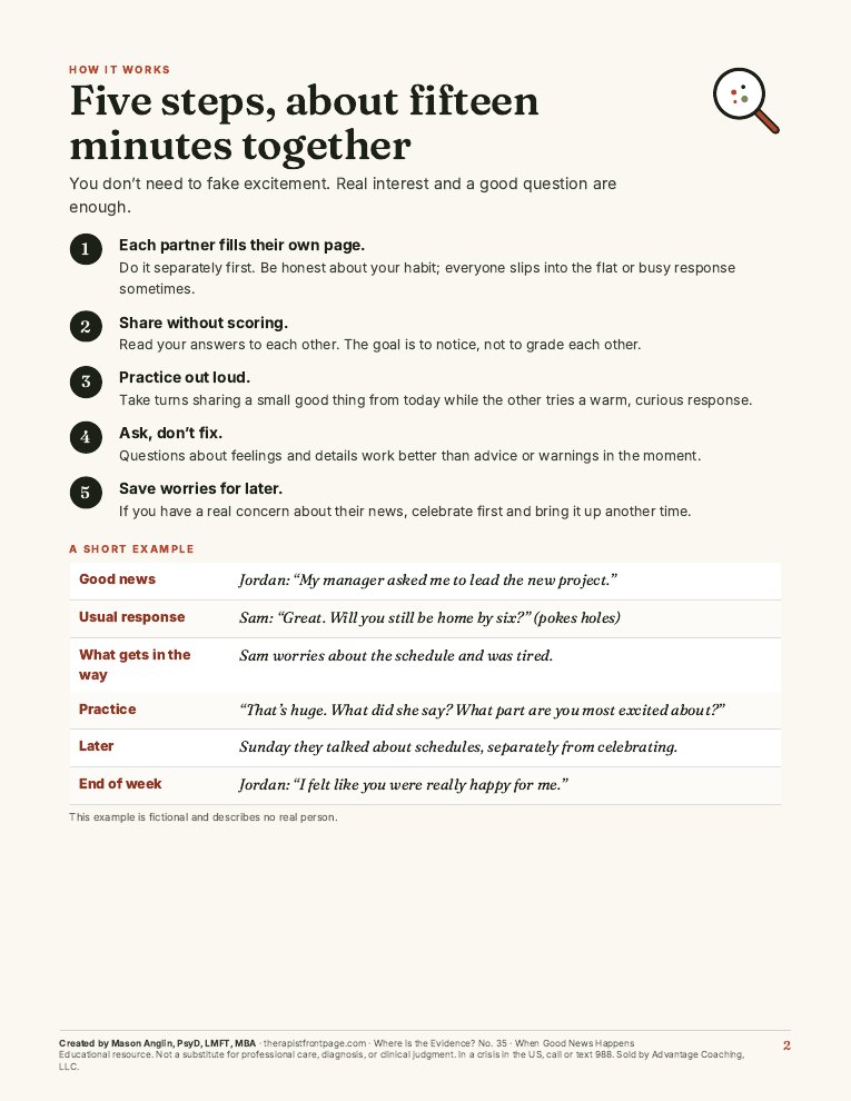 Preview of page 2, Five steps, about fifteen minutes together, from When Good News Happens