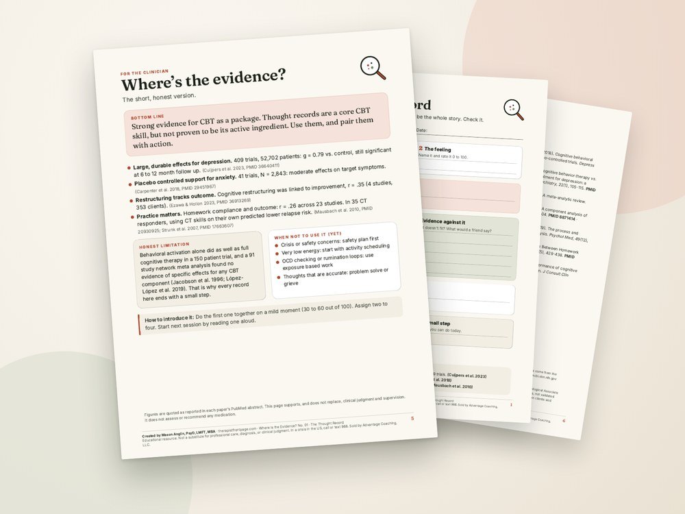 The clinician evidence page and references from The Thought Record